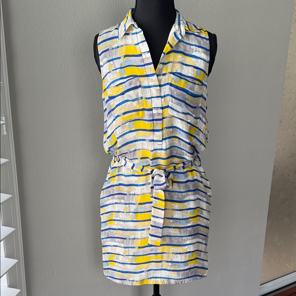 Silk Armani Exchange Yellow and Blue Striped Mini Dres